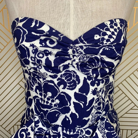 Trina Turk Strapless Navy White Floral Bow Dress - Picture 4 of 8